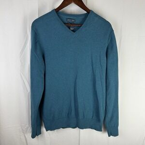 Wallin & Bros Men's V Neck Blue Pullover‎ 95% Cotton 5% Cashmere Sweater Medium